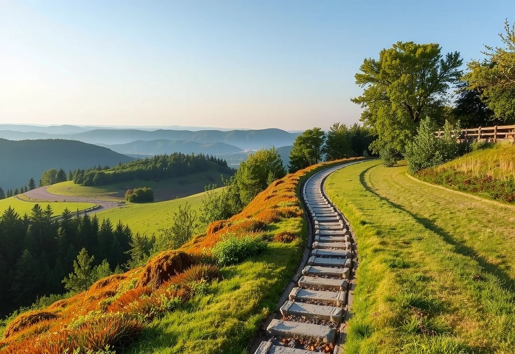 A winding path through a lush, natural landscape, symbolizing a journey of growth and discovery.