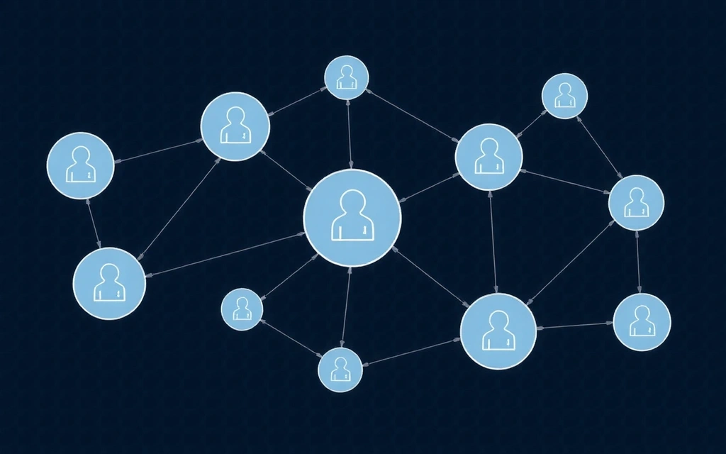 Abstract network of interconnected nodes, representing third-party links and external services, with a sense of security and oversight.